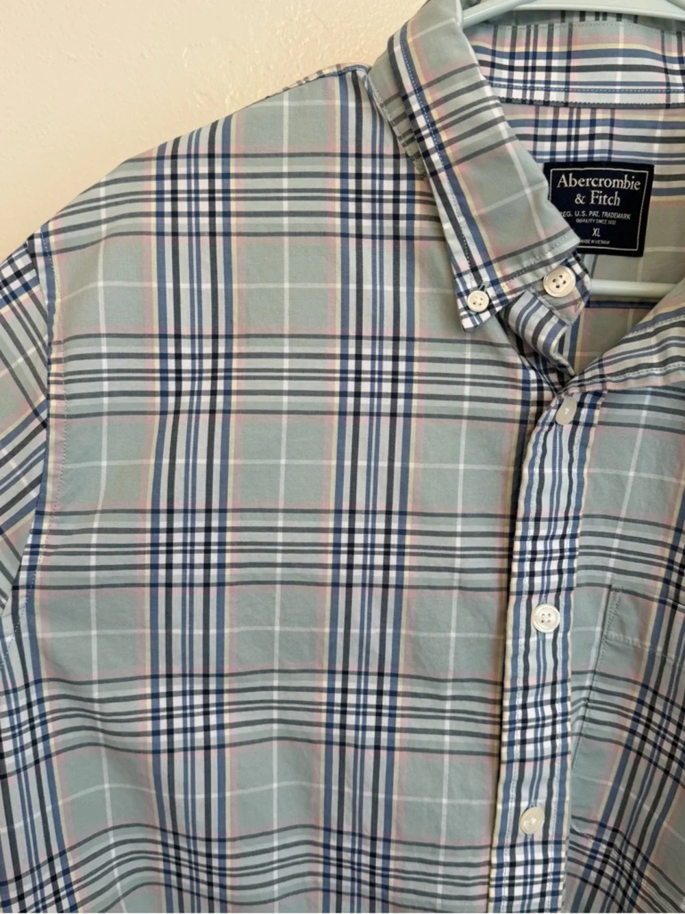 Abercrombie & Fitch Plaid Button Down Shirt Men’s XL Mint Green Blue Cotton - Picture 3 of 6